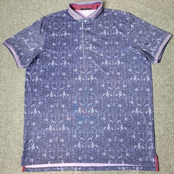 Greyson Creatures Print Golf Polo Mens Size XL Purple Wildflower Short Sleeve - Picture 1 of 9
